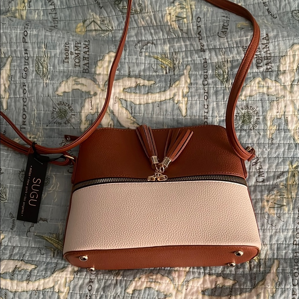 NWT Two-Tone Crossbody Bag in Brown and Cream